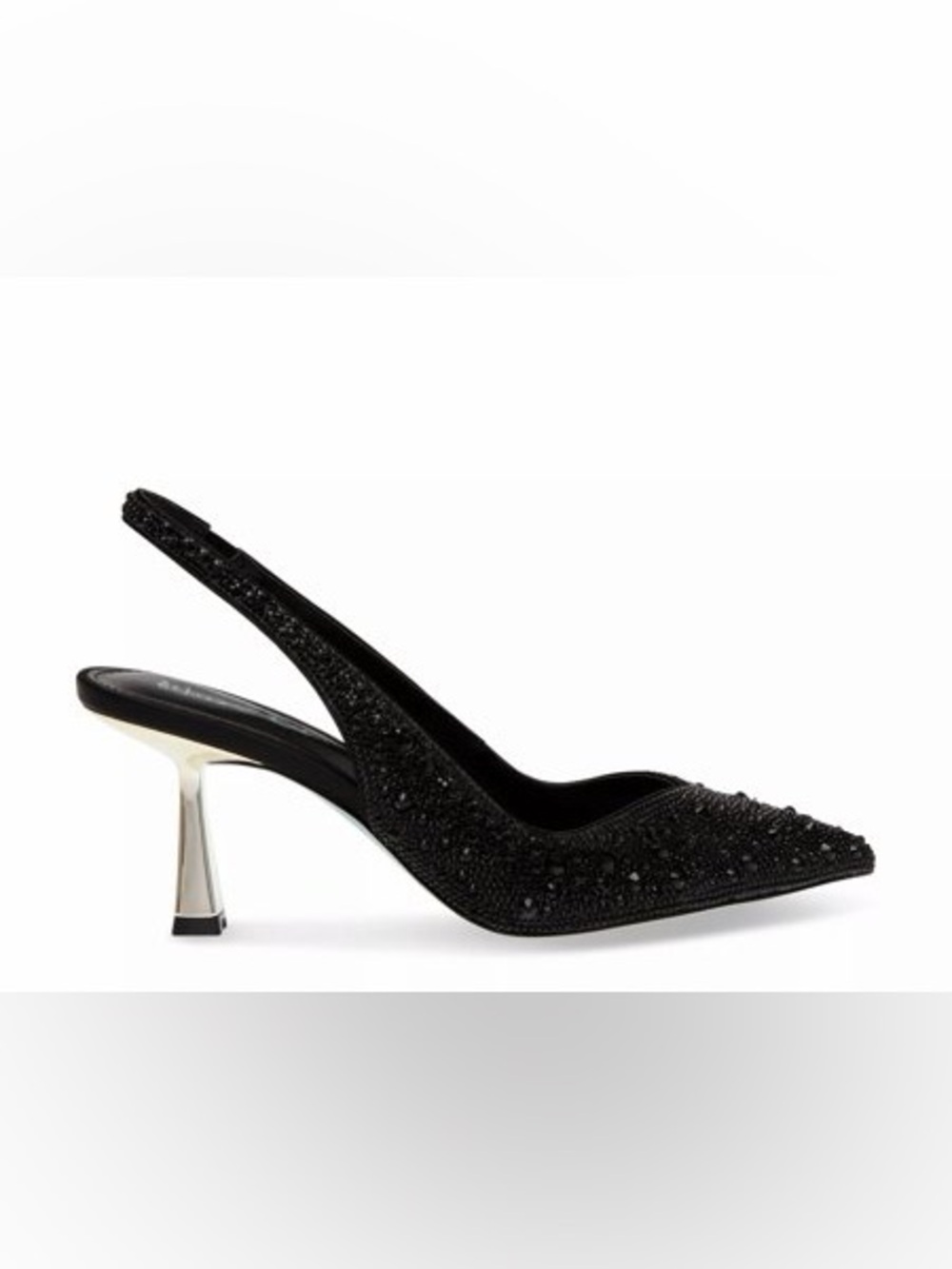 Betsey Johnson Mya Pumps Black Bead Pointy-Toe Slingback Heels embellish Sz 8.5